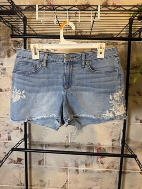 a.n.a Light Blue Denim Shorts with White Floral Embroidery